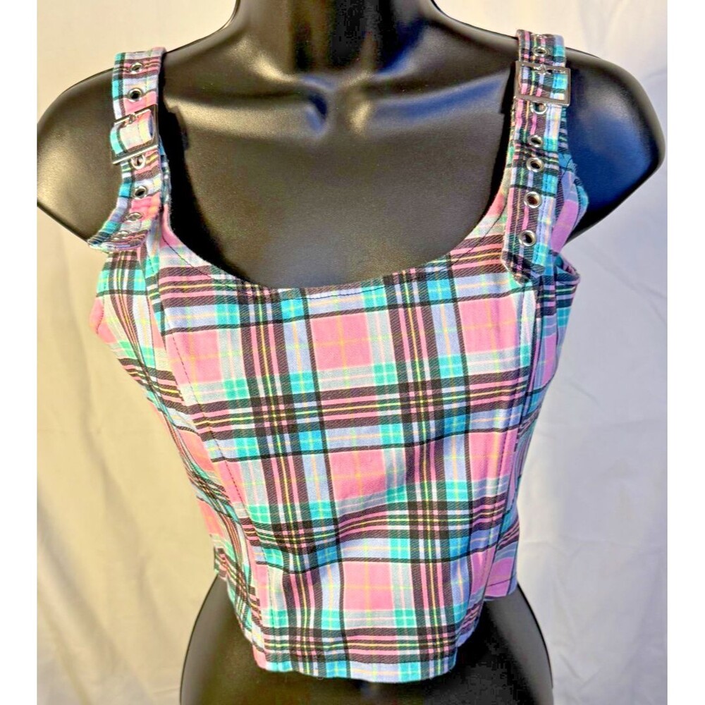 Coquette Kidcore Sexy Bustier Zips Boho Soft Grunge Plaid Women's Small Punk Emo